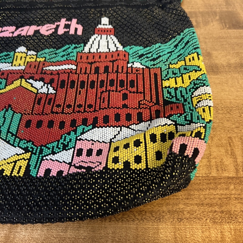 Vintage Nazareth Souvenir Rainbow Beaded Large Tote Bag Jerusalem - Picture 11 of 16